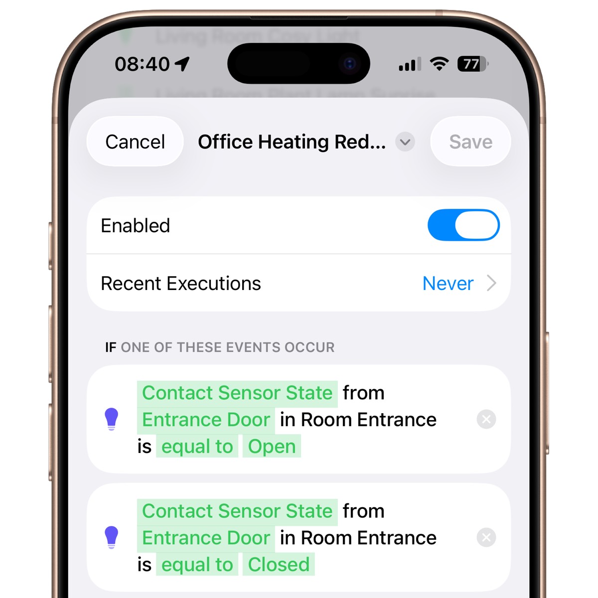 Workflow in Controller for HomeKit triggered by a window contact