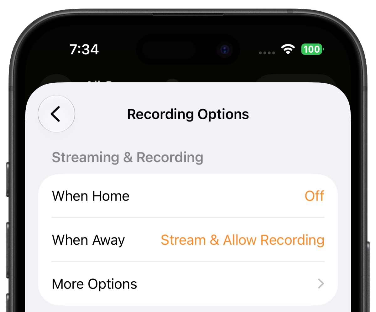 HomeKit Secure Video camera settings for home and away