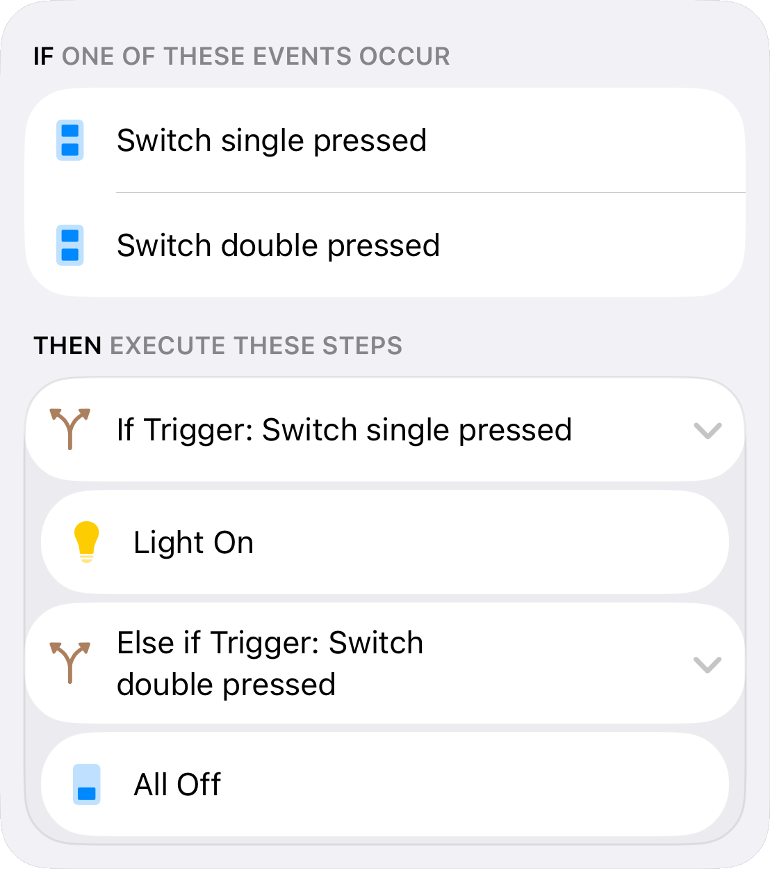 Workflow editor with multi-step logic in Controller for HomeKit