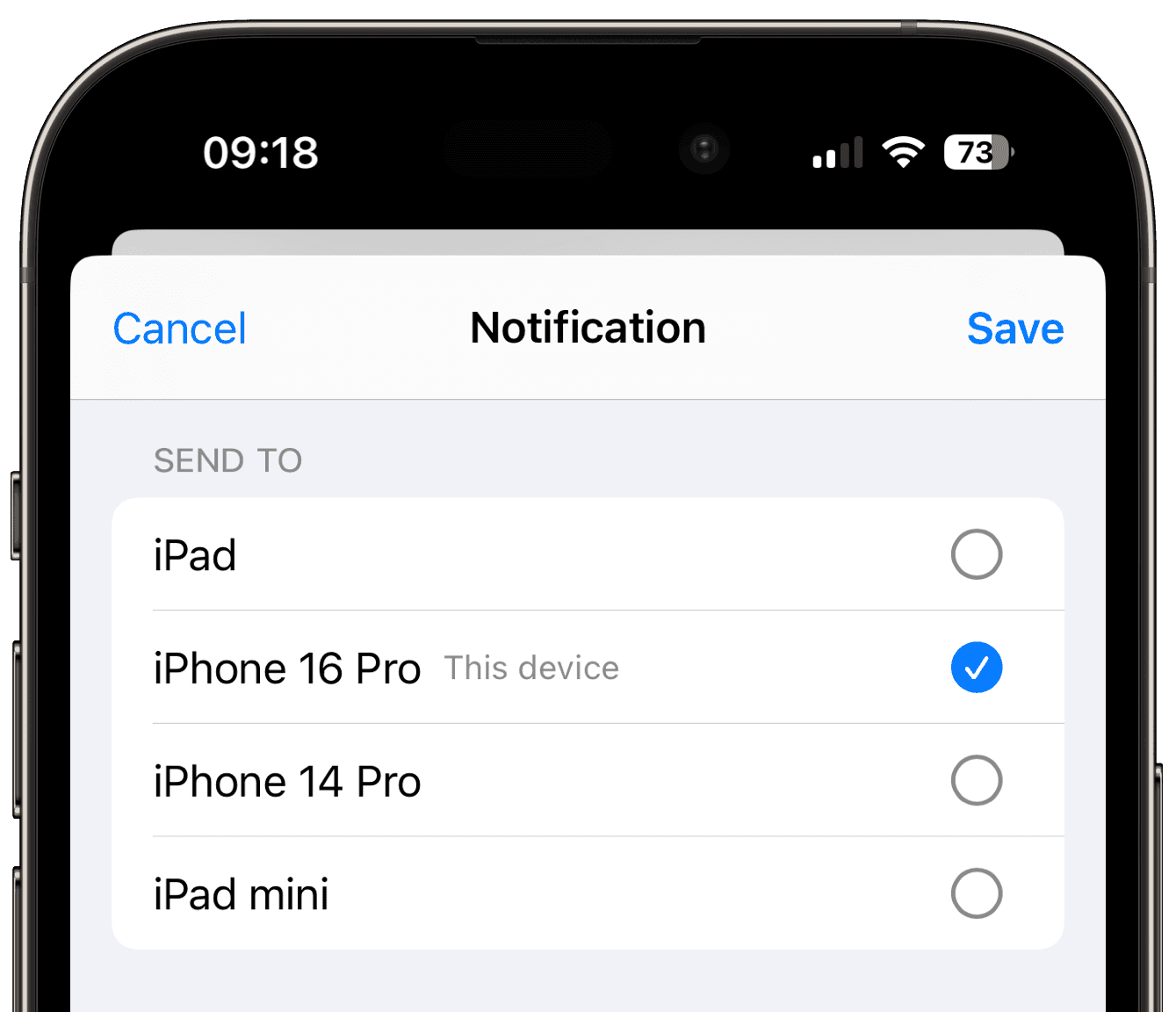Notification editor screen