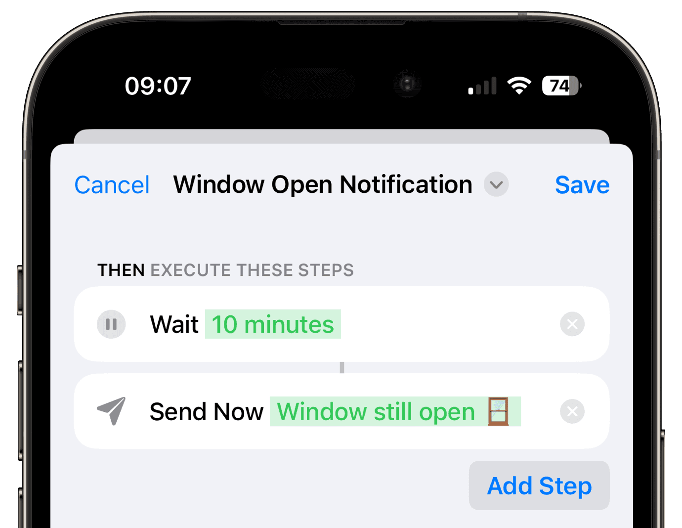 Start event using window contact sensor open state