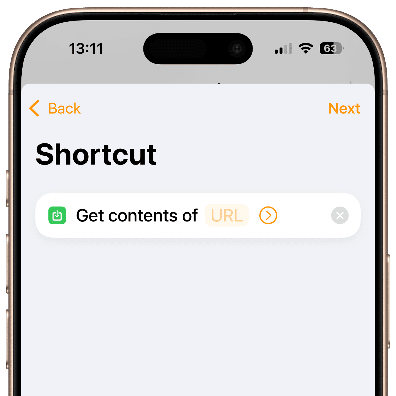 Apple Shortcuts screen
