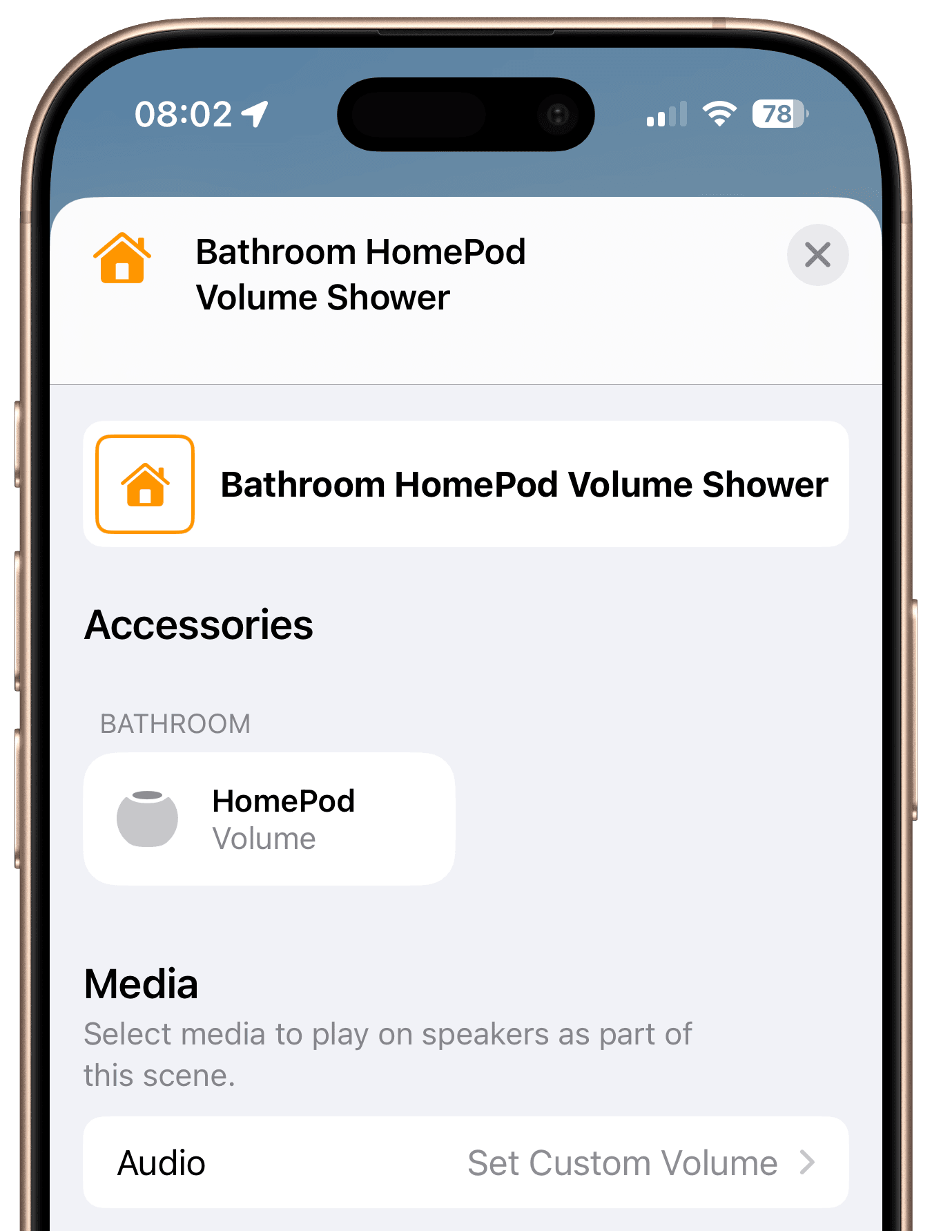 Apple Home scene to increase speaker volume