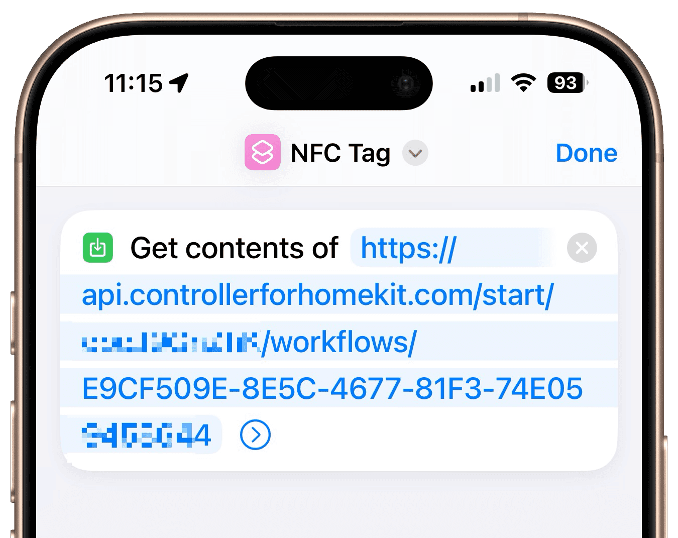Shortcut setup with URL and Get Contents of URL action