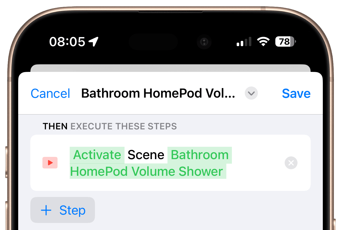 Execute scene step configured in workflow