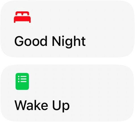 Widget cards for Good Night and Wake Up scenes