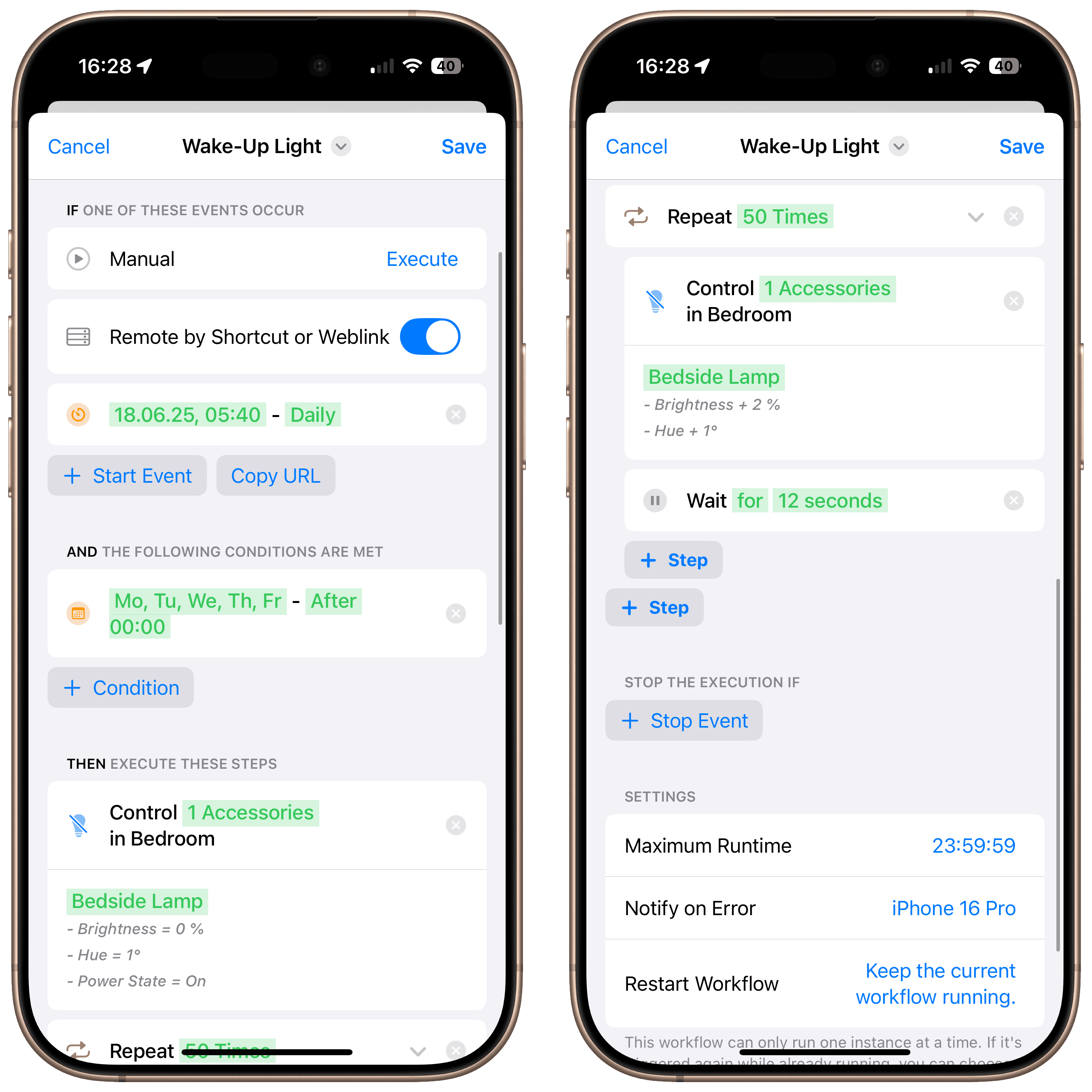 Final wake-up light workflow overview