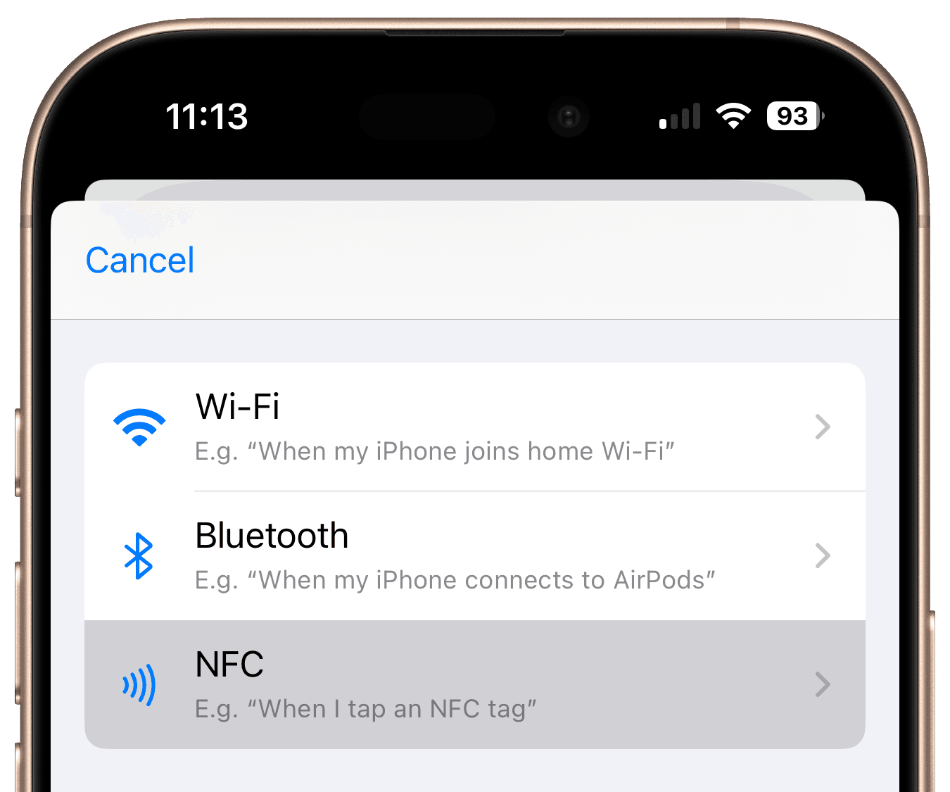 NFC automation setup after scanning NFC tag