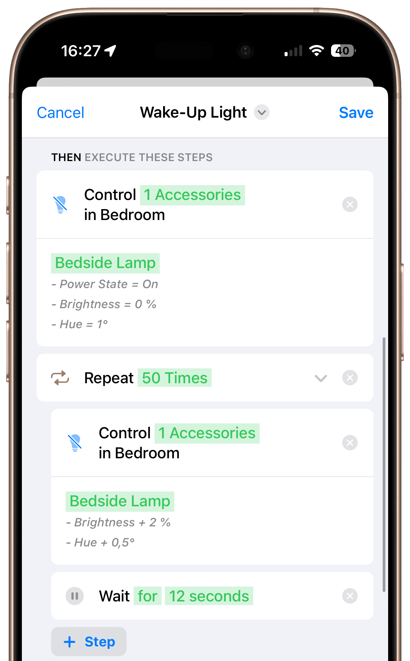 Wake-up light workflow steps
