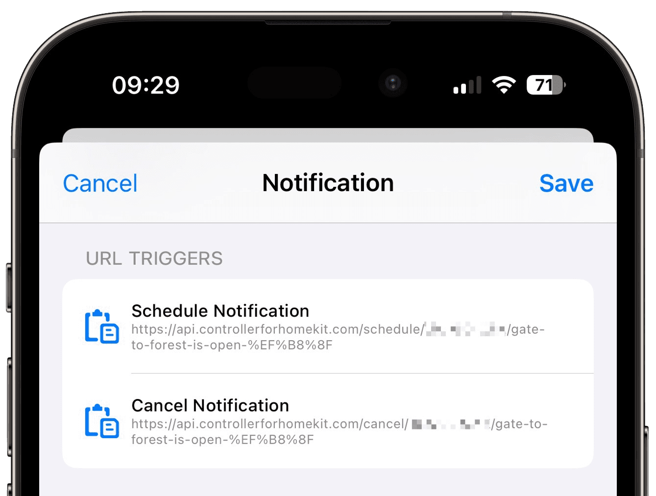 Notification action configuration