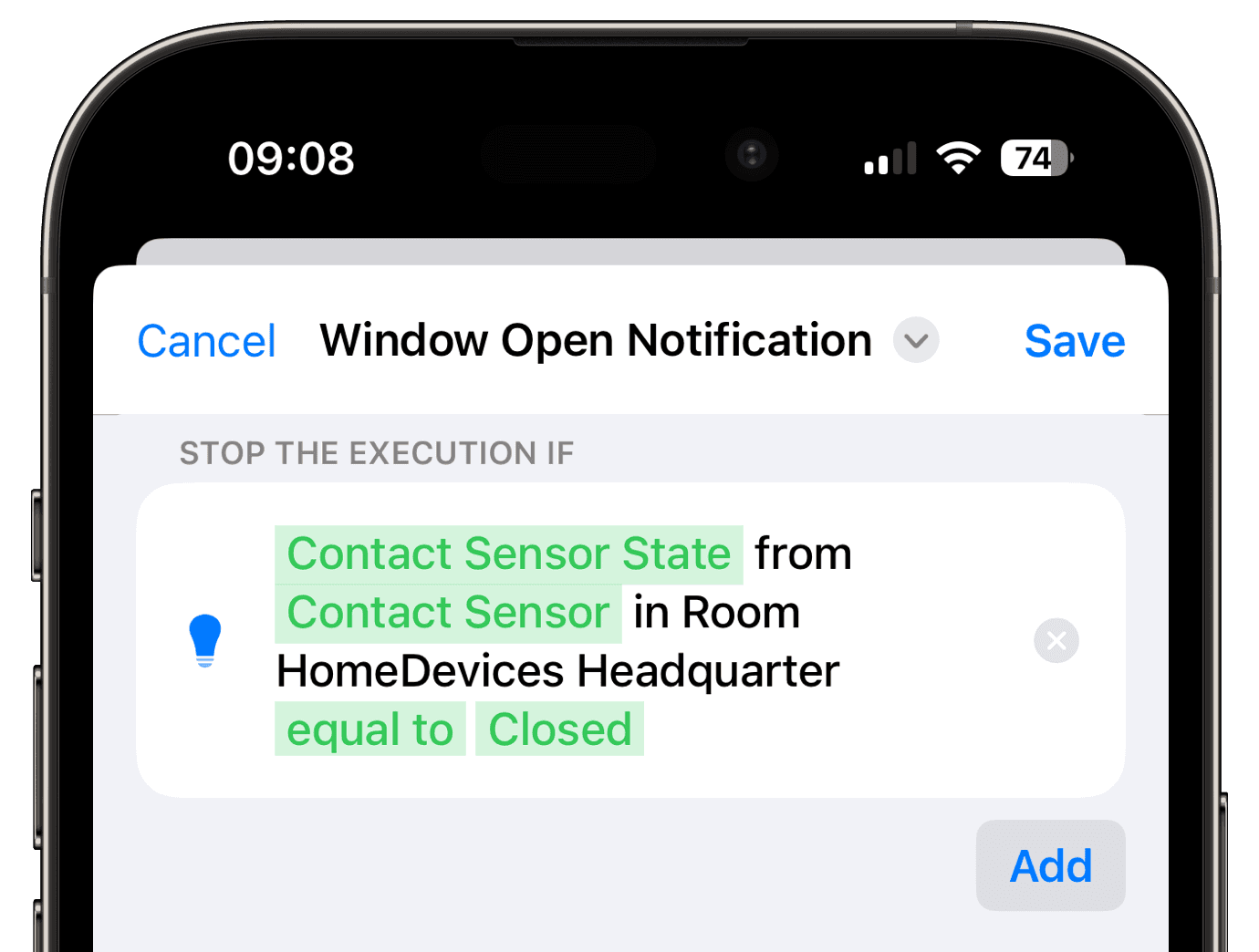 Stop event using closed contact sensor state