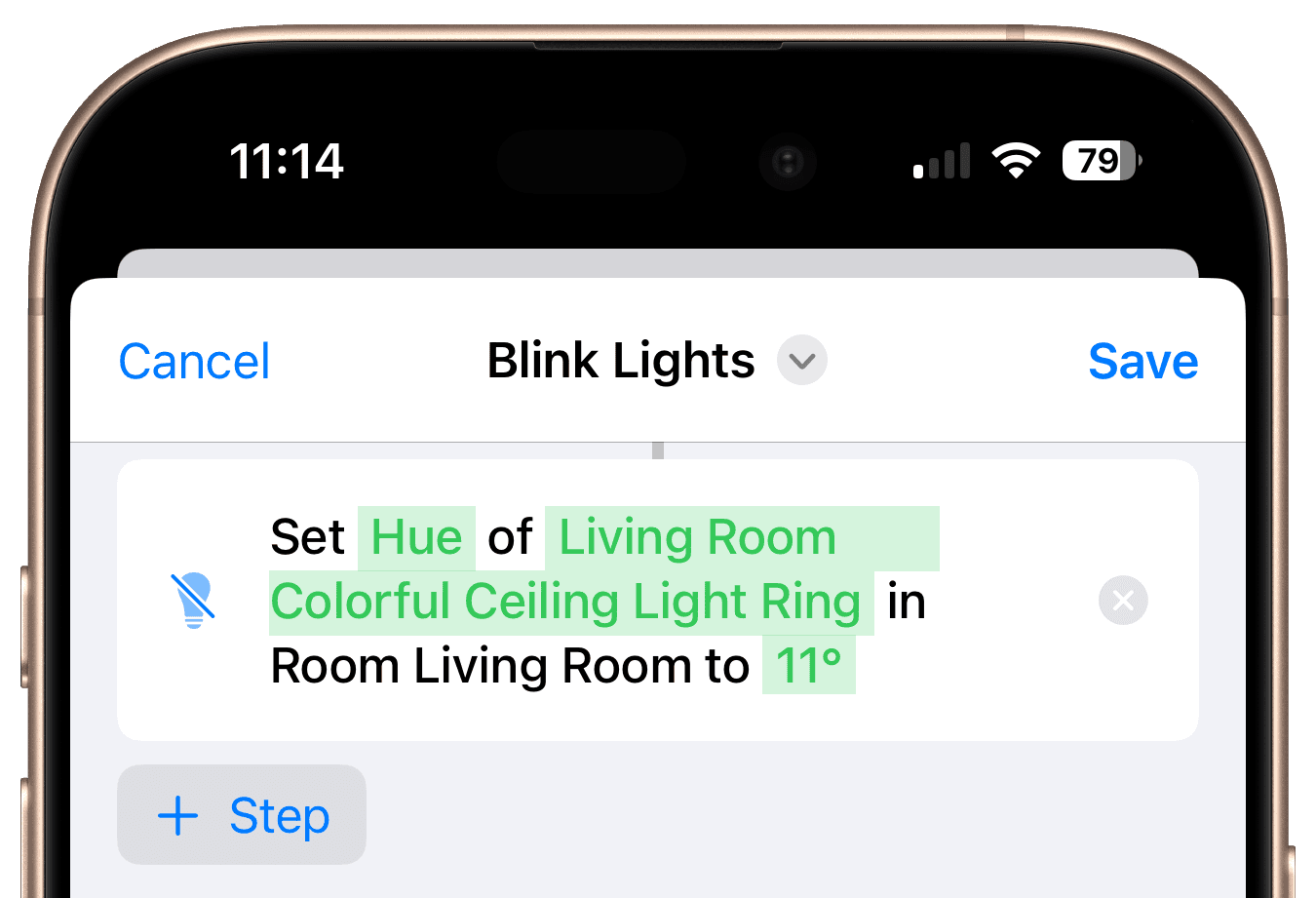 Workflow step for setting the desired color