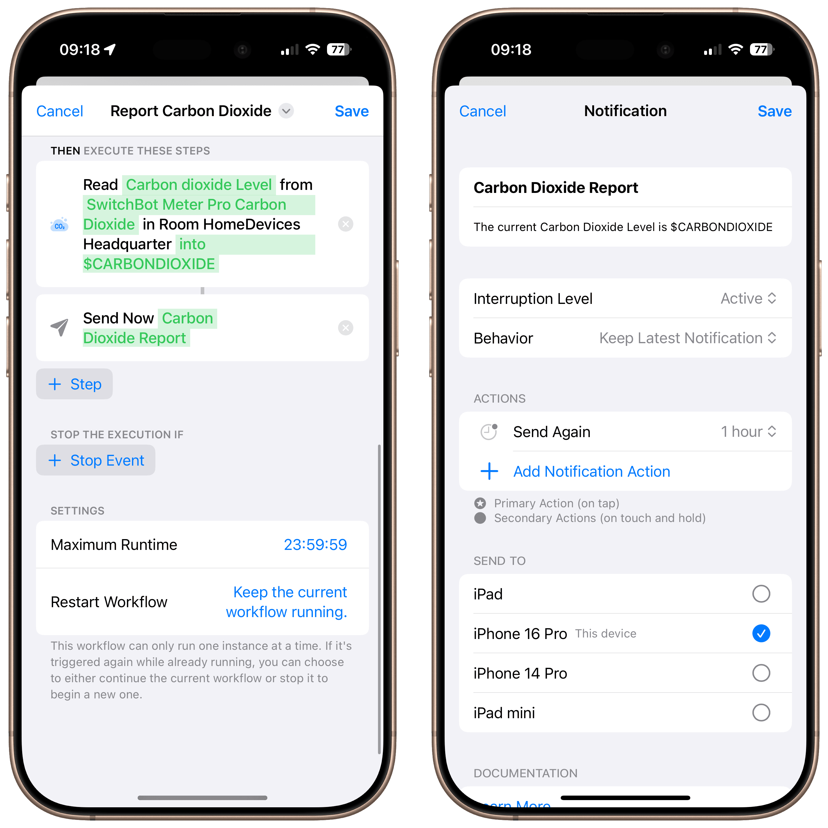 Workflow steps for reading value and sending notification
