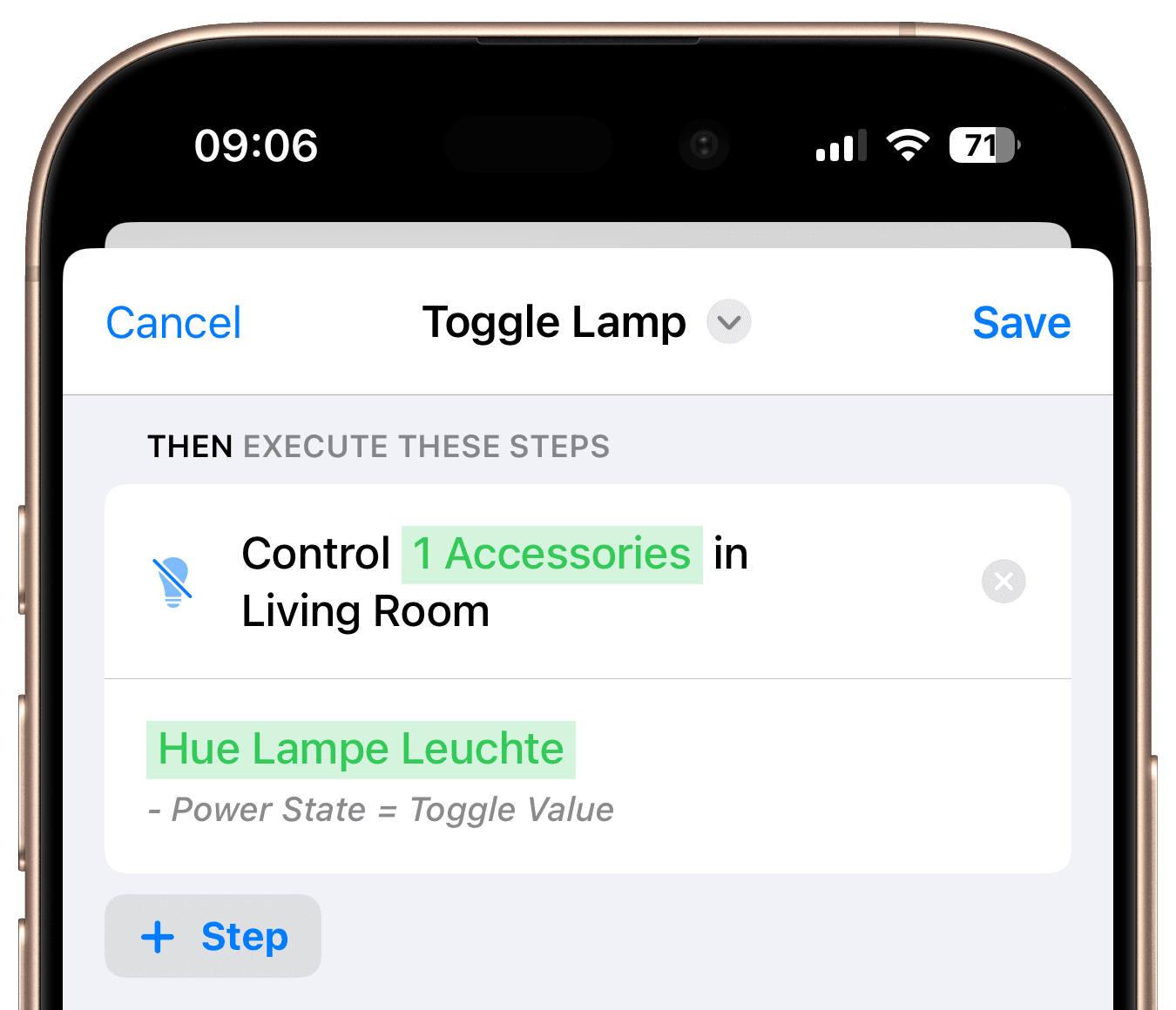 Final overview of toggle lamp workflow