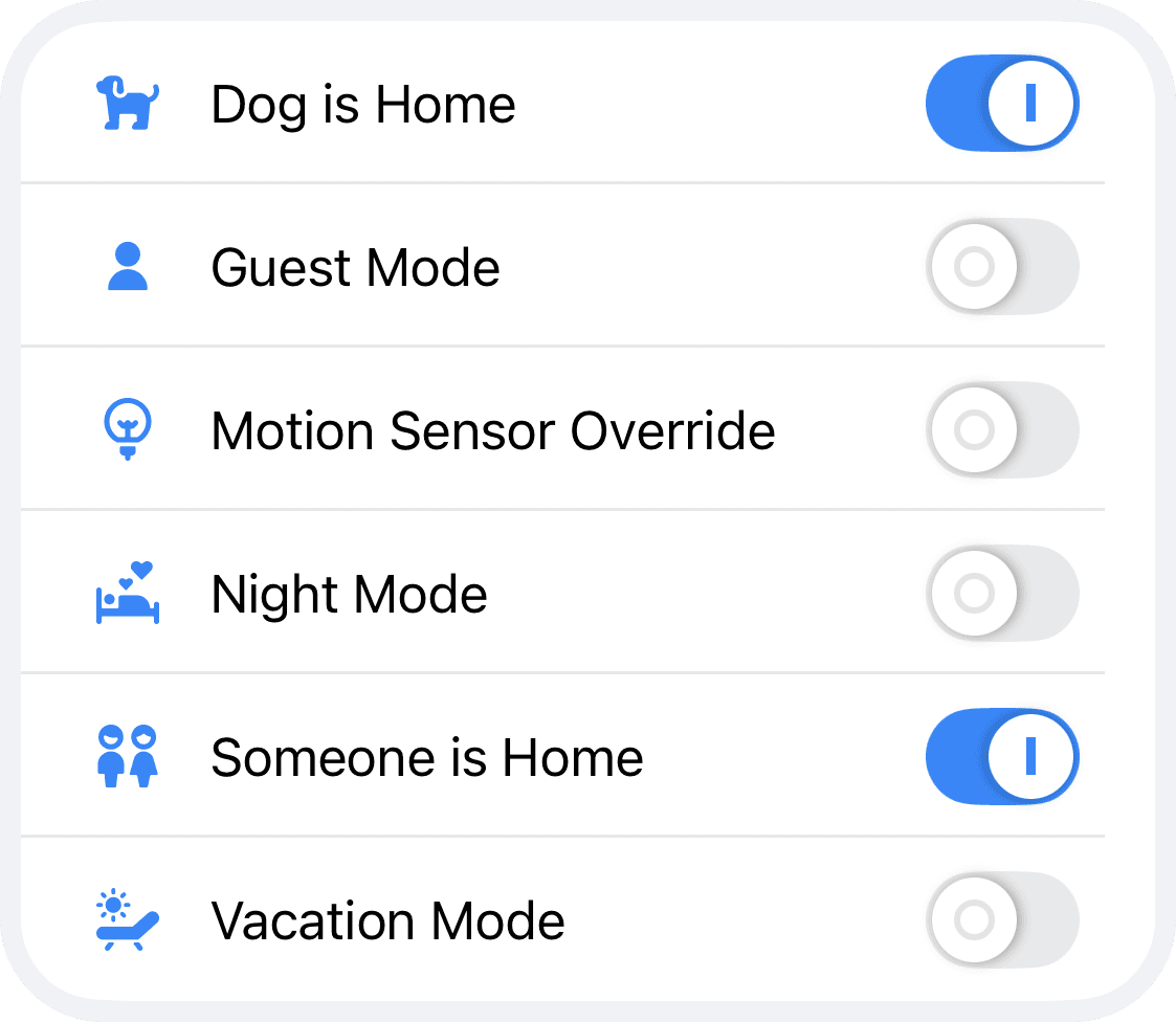 States list with toggle switches