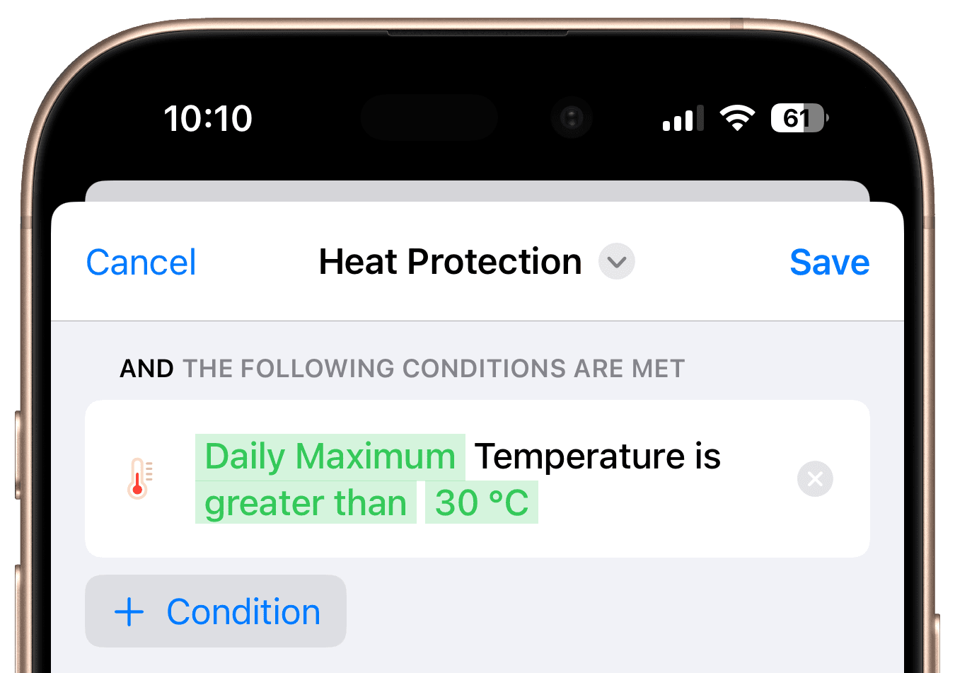 Temperature condition using daily maximum threshold