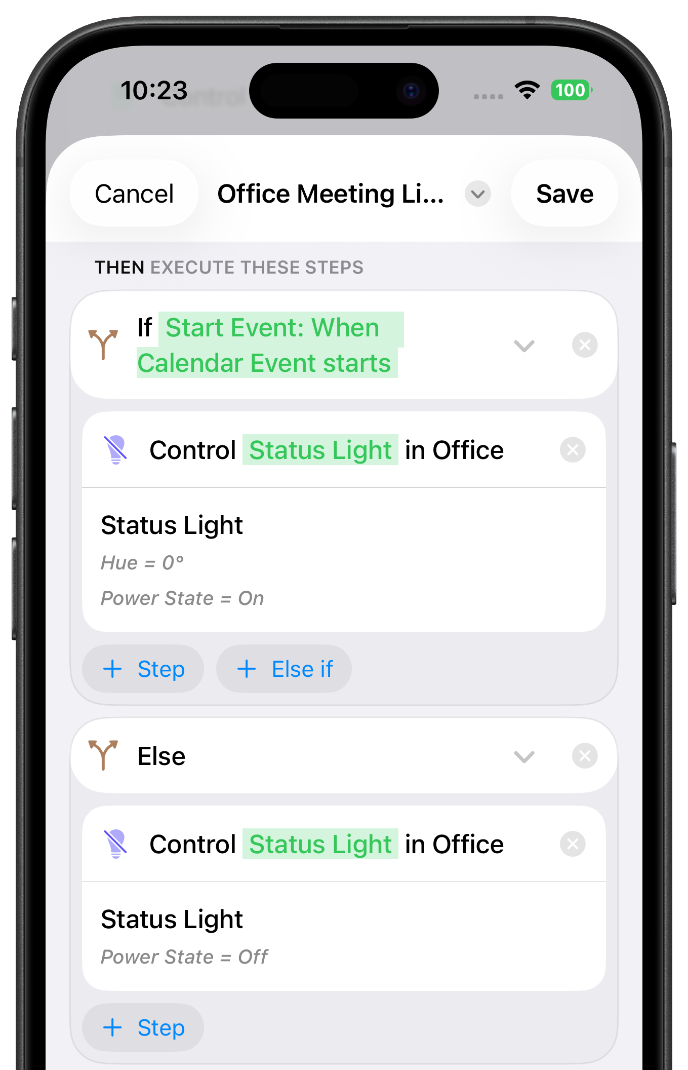 Control accessory step: turn light off
